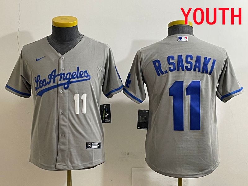 Youth Los Angeles Dodgers #11 R.Sasaki Grey Game 2025 Nike MLB Jersey style 3